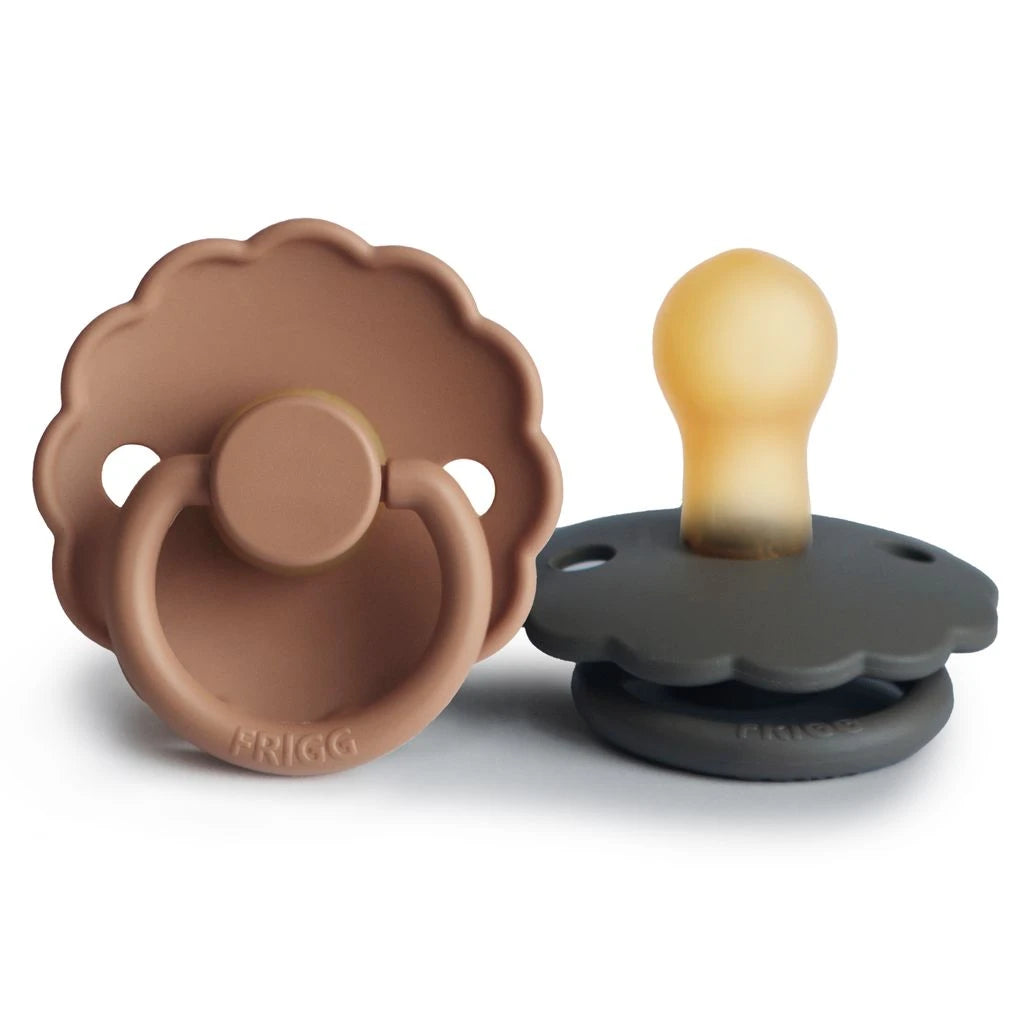 Frigg fopspeen 2 pack Daisy grappige/Peach bronze maat 1