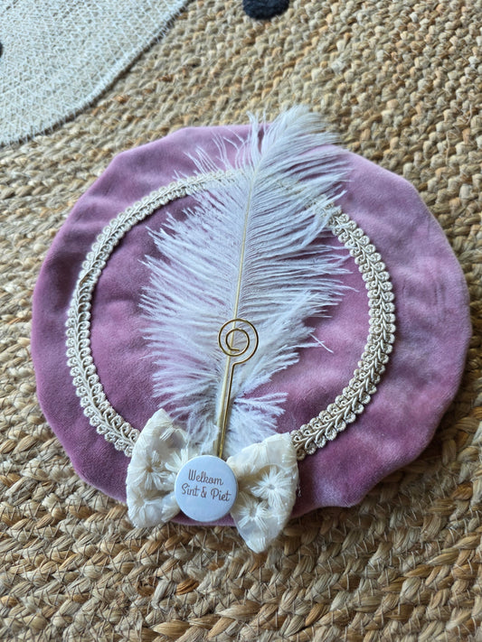 Luxe pietenmuts - Roze velvet - Strik